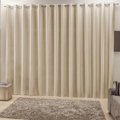 Cortina 3 Mts Sala Quarto Escritório Ráfia Trilho Comum Baratissima Bege - 100% Poliéster