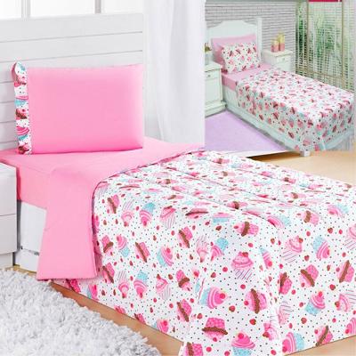 Kit Coordenado Edredom Com Lençol Solteiro Alegria Rosa 100% Poliéster