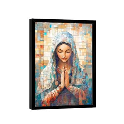 Quadro Decorativo Virgem Maria Em Grid Arte 118x78 Moldura Preta e Vidro