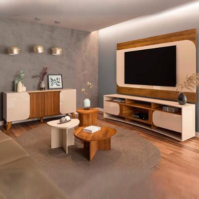 Painel Rack Buffet Mesas Sala De Estar Ed45 Off White Pinho Arly