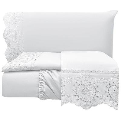 Jogo De Cama Lençol Casal Nupcial Percal 300 Fios 4 Peças Branco 100% Poliéster