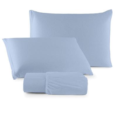 Jogo De Cama Lençol Sereno Casal Em Malha Algodão 3 Peças Azul Claro 100% Algodão