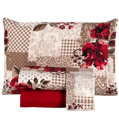 Jogo De Cama Lençol Matrix Queen Percal 4 Peças Vermelho 100% Poliéster
