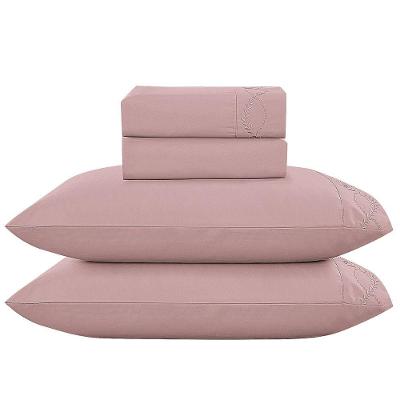 Jogo De Cama Lençol Queen Romantico Percal 300 Fios 4 Peças Rosê 100% Poliéster