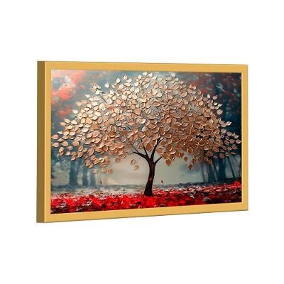 Quadro Decorativo árvore Dourada Com Lindas Folhas 118x78cm Moldura Dourada