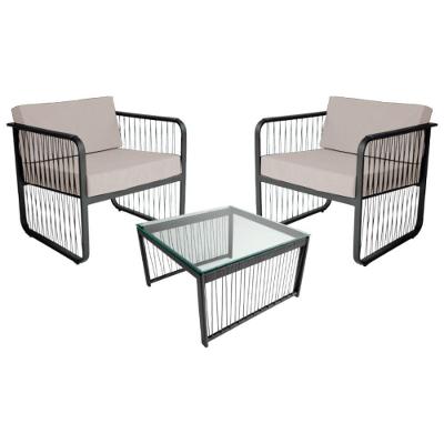 Conjunto 2 Poltronas E Mesa Centro Fibra Sintética Santiago Preto-branco