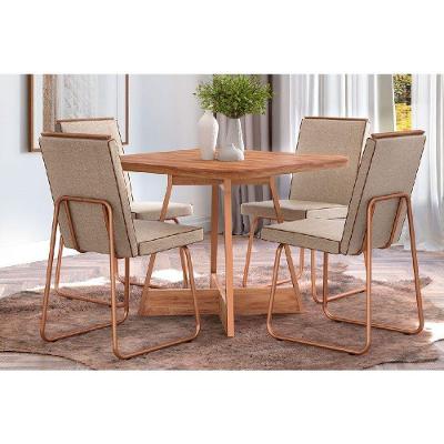 Sala De Jantar Completa átria 1593 Aço C- Tampo Madeirado 90x90cm E 4 Cadeiras Lira Rose-freijo-nogal - Rose-areia - Caramelo - Carraro