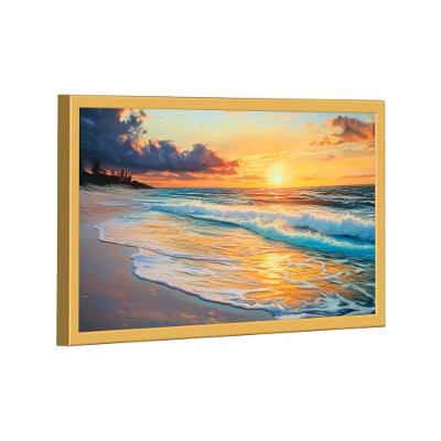 Quadro Decorativo Praia E Pôr Do Sol 118x78cm Moldura Dourada