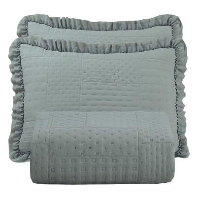 Colcha Babado Casal Fluffy 3 Peças s 100% Poliéster Cinza