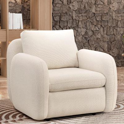 Poltrona Decorativa Orgânica Sala De Estar Living Eliot F04 Linho Tramado Creme - Lyam Decor