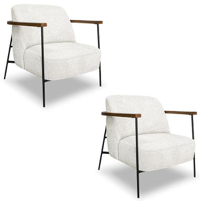 Poltrona Para Sala Pés Metálicos Kit 2 Ellen S06 Boucle Branco - Mpozenato
