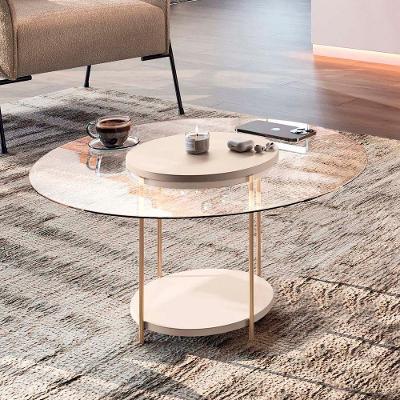 Mesa De Centro Redonda Tampo De Vidro Sky Off White - Hb Móveis