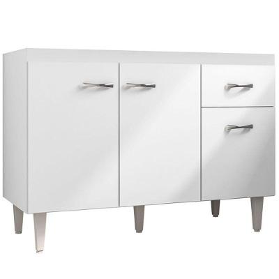 Balcão Gabinete Para Pia Sem Tampo 120cm 3 Portas E 1 Gaveta Flex Gabriela Branco/preto - Ajl Móveis