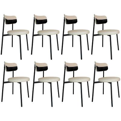 Cadeira De Jantar Estofada Kit 8 Nyka M25 Linho Areia/preto - Mpozenato