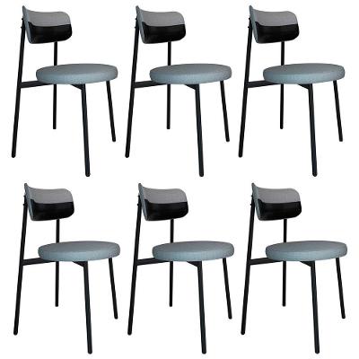 Cadeira De Jantar Estofada Kit 6 Nyka M25 Linho Cinza Cl/preto - Mpozenato