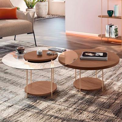Mesa De Centro Para Sala Pés Metálicos Kit 2 Sky Castanho - Hb Móveis