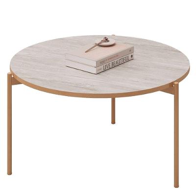 Mesa De Centro Redonda Para Sala Pé Metal Nala D04 Quartzo - Mpozenato