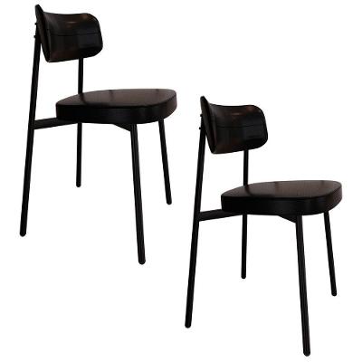 Cadeira De Jantar Estofada Kit 2 Ella M25 Sintético Preto - Mpozenato