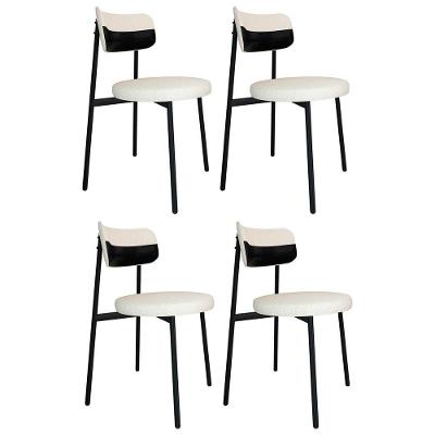 Cadeira De Jantar Estofada Kit 4 Nyka M25 Linho Palha/preto - Mpozenato