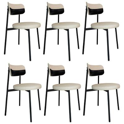 Cadeira De Jantar Estofada Kit 6 Nyka M25 Linho Areia/preto - Mpozenato