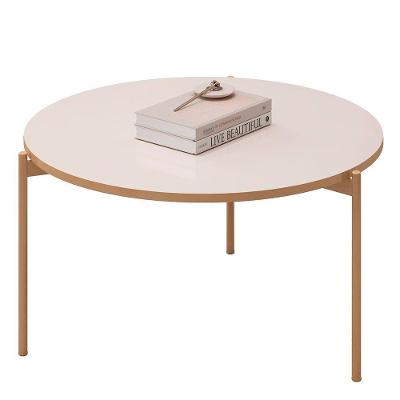 Mesa De Centro Redonda Para Sala Pé Metal Nala D04 Off White - Mpozenato