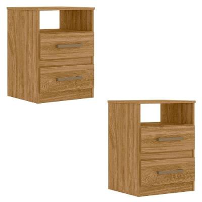 Mesa De Cabeceira Para Quarto 2 Gavetas Kit 2 Ares M07 Freijó - Mpozenato