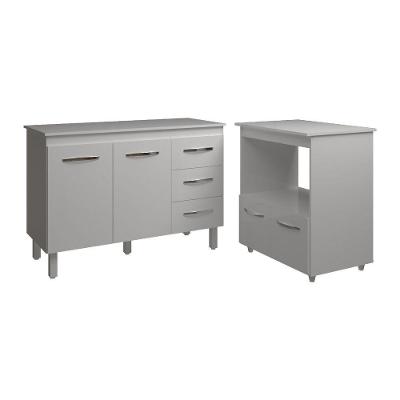 Balcão Armário Gabinete Bruna 118 Cm Com Tampo Tampão E Balcão Amanda Para Forno E Microondas Branco
