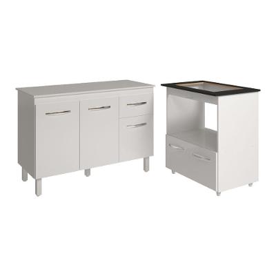 Balcão Armário Gabinete Aline 118 Cm Com Tampo Tampão E Balcão Evelyn Para Cooktop 5 Bocas Branco