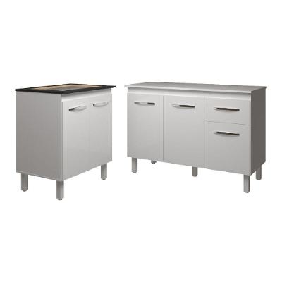 Balcão Para Cooktop 4 Bocas Fran Branco E Armário Aline 118 Cm Cozinha Gabinete Branco Com Tampo Tampão Branco