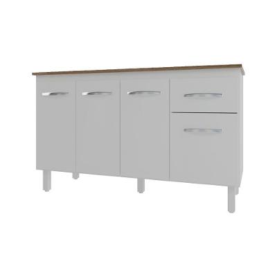 Balcão Cozinha Armário Gabinete Camila Branco Com Tampo Tampão 140 Cm Mobília Decor
