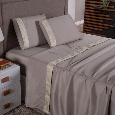 Jogo De Lençol Zurique King 4 Peças Micro Percal 400 Fios Friso Decorativo - Bege