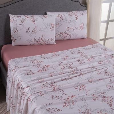 Jogo De Lençol Mabele King 4 Peças Micro Percal 400 Fios Estampado Floral - Rose