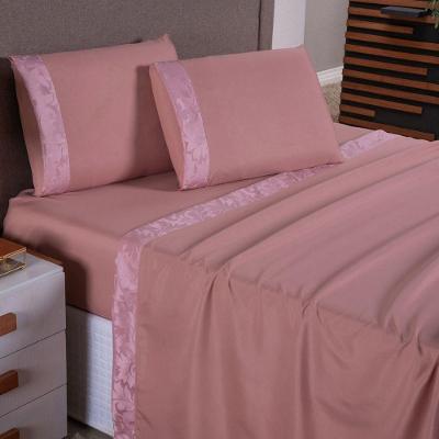 Jogo De Lençol Zurique King 4 Peças Micro Percal 400 Fios Friso Decorativo - Rose