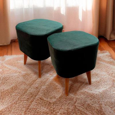 Puff Banqueta Decorativa Pés Palito 2 Unidades Veludo Verde Ravena Shop Jm Veludo Verde