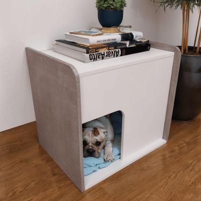 Mesa De Cabeceira Cama Pet Cães 45x45x40 Branco E Nude
