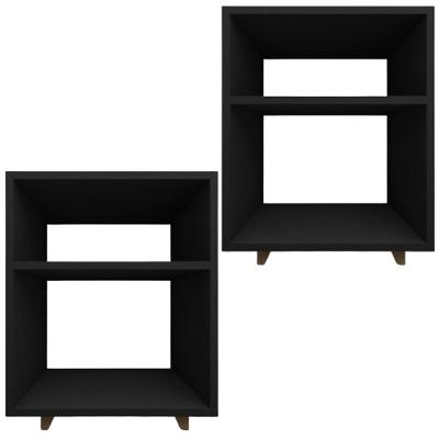Kit 2 Mesa Cabeceira Nicho Quarto 39x50x37 Preto Pés Amadeirados