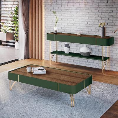 Conjunto Mesa De Centro Cadenza Aparador Vivant Verde Pistache/castanho G26 - Hb Móveis