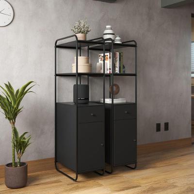Estante Estilo Industrial De Aço Com Gaveta E Porta Criare Preto