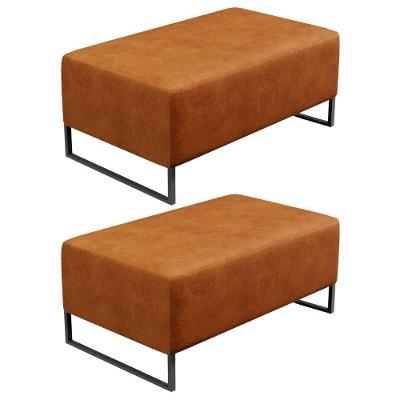 Kit 02 Puffs Decorativo Para Sala De Estar Cléo W01 Base De Ferro 90 Cm Couríssimo Canela - Lyam Decor