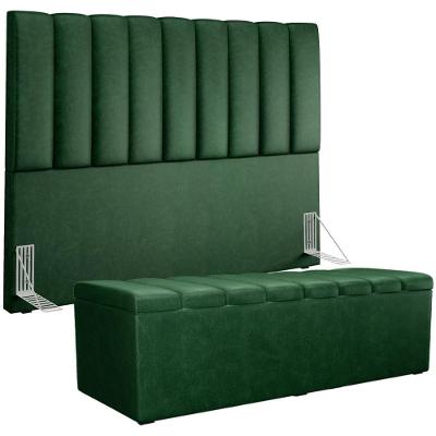 Kit Cabeceira Cama Box Casal King 195cm Com Calçadeira Baú Dália W01 Couríssimo Verde Musgo - Lyam