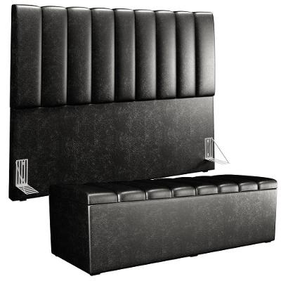 Kit Cabeceira Cama Box Casal King 195cm Com Calçadeira Baú Dália W01 Couríssimo Preto - Lyam