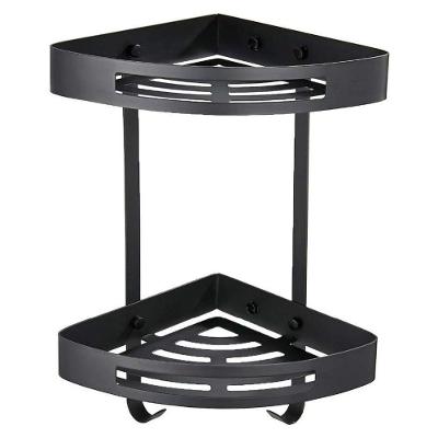 Suporte Canto 2 Prateleiras Banheiro Parede Organizador Aluminio Preto