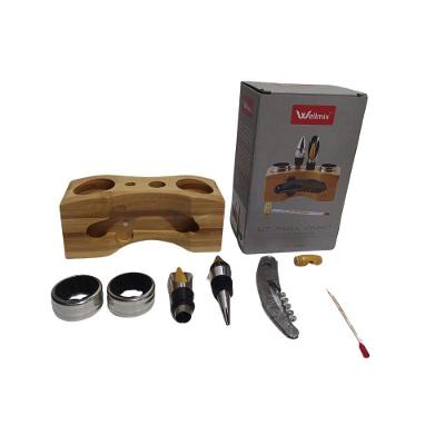 Kit Abridor De Vinho Saca Rolhas 7 Peças Suporte De Bambu