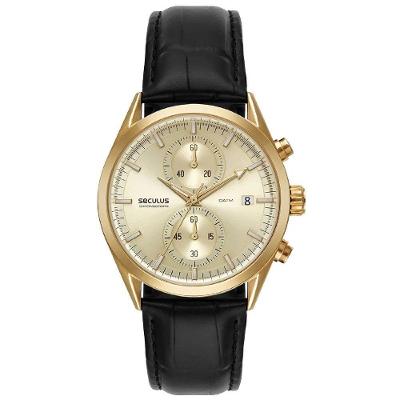 Relógio Seculus Cronógrafo 77307gpsvdc2 Vidro Abaulado Couro Dourado