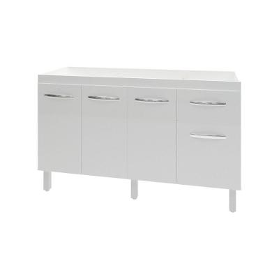Balcão Cozinha Armário Gabiente Pia De 140 Cm Com 4 Portas E 1 Gavetas Camila Branco