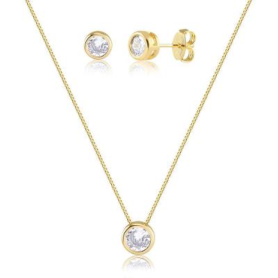Conjunto Colar E Brinco Ponto De Luz Bolinha Banhado Ouro 18k