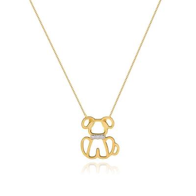Colar Pingente De Cachorro Com Zirconias Banhado Ouro Semijoia