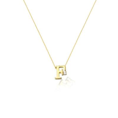 Colar Com Pingente De Letra Inicial F Com Ponto De Luz Banhado Em Ouro 18k Cordão