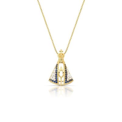 Colar Nossa Senhora Aparecida Manto Branco Com Zirconias Banhado Em Ouro 18k
