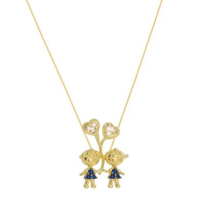 Colar Filhos Dois Meninos Com Zirconias Banhado Ouro Semijoia